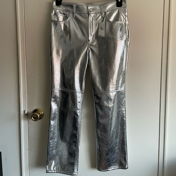Petite GAP Cheeky Straight High Rise Pants 29P / 8P - Metallic Silver - Picture 1 of 5